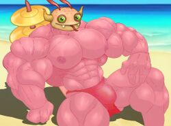 bara beach big_blue_bubble bulge_under_clothes chilling dragon dragong dragong_(msm) ethereal lying_on_ground msm muscular my_singing_monsters pose relaxing