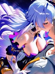 absurd_res ai_generated blush breasts caelus_(honkai:_star_rail) female honkai:_star_rail kissing male ministro pressing_breasts robin_(honkai:_star_rail) wings_on_head