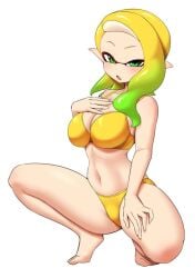 inkling inkling_girl looking_at_viewer nintendo nobunagapero splatoon swimsuit tentacle_hair