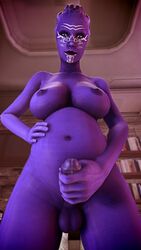 1futa 3d areolae asari big_breasts breasts cum dickgirl futa_only futanari intersex large_breasts looking_at_viewer mass_effect nipples nude penis pov precum pregnant pregnant_futa purple_penis purple_skin ready_to_pop sgtnewsboy solo source_filmmaker taker_pov