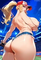 2d ai_generated ass ass_focus back_view big_ass big_breasts blonde_hair cap female female_focus female_only hat outdoors ponytail rule_63 snk snk_heroines:_tag_team_frenzy solo solo_female solo_focus stadium tagme terry_(snk_heroines:_tag_team_frenzy) terry_bogard topless topless_female