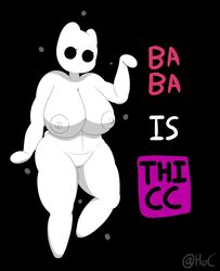 2019 absurd_res anthro baba_(baba_is_you) baba_is_you big_breasts breasts female femur_breaker hi_res highoncoffee humanoid looking_at_viewer nipples nude pussy simple_background solo thick_thighs video_games