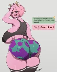 2d 2d_(artwork) anime ashido_mina ass behind_view big_ass big_breasts big_butt breasts clothed clothed_female female female_focus female_only from_behind from_behind_position heroine manga mina_ashido my_hero_academia offscreen_character pink_hair pink_hair_female pink_skin pink_skinned_female probablynoon superheroine thick_thighs