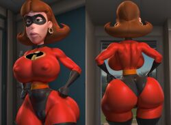 3d ai_generated bubble_butt cosplay cursed elastigirl elastigirl_(cosplay) huge_ass huge_breasts jimmy_neutron_boy_genius judy_neutron latex_suit milf muscular muscular_female stable_diffusion the_incredibles