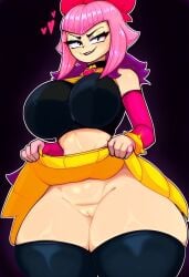 ai_generated bracelet collar jacksito_(artist) kneesocks looking_at_viewer melodie_(brawl_stars) pink_hair pussy s0d0w7_(artist) skirt_lift