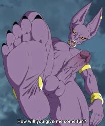 absurd_res balls barefoot beerus dialogue digital_drawing_(artwork) digital_media_(artwork) dragon_ball dragon_ball_super erection feet foot_fetish foot_focus foot_ninja15 genitals hi_res humanoid male male_only nude penis soles solo