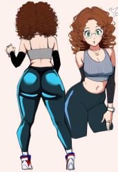 ass autumn big_ass big_breasts cleavage curly_hair curvy green_eyes long_hair oc original_character ssktch tank_top thick_ass thick_thighs tight_clothing toweldude