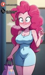 1girls ai_generated big_breasts breasts cleavage dress equestria_girls female female_only friendship_is_magic hasbro minidress mlp_g4 my_little_pony pinkie_pie_(eg) pinkie_pie_(mlp) solo solo_female tagme wide_hips