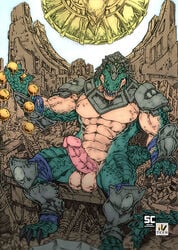 2016 abs anal_beads anthro anubiskruger armor biceps big_muscles bracers claws clothing crocodile crocodilian crocodylid erection fangs green_scales headgear headwear league_of_legends male male_only muscular nexus pecs penis renekton reptile riot_games scales scalie sex_toy solo vein veiny_balls veiny_penis video_games yellow_eyes