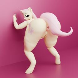 2024 3d_(artwork) absurd_res anthro anus ass big_butt blender_(artwork) blender_cycles breasts digital_media_(artwork) equid equine female fluttershy_(mlp) friendship_is_magic genitals hair hands_on_wall hasbro hi_res hooves horn horse huge_filesize looking_at_viewer mammal my_little_pony mythological_creature mythological_equine mythology nipples nude overweight pink_hair pony presenting presenting_anus presenting_hindquarters presenting_pussy puffy_anus pussy rayana_rezaque solo tail thick_thighs unicorn yellow_body