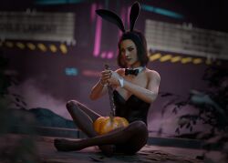 3d biting_lip biting_own_lip blender bunny bunny_costume bunny_ears bunnysuit dbd dead_by_daylight halloween_costume halloween_pumpkin halloween_theme knife pantyhose seductive sfw solo solo_female wawmes zarina_kassir