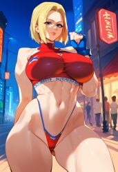 2d ai_generated big_breasts blonde_hair blue_mary city crop_top fatal_fury female female_focus female_only gloves hellblueboy4 king_of_fighters night outdoors panties snk solo solo_female solo_focus tagme