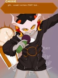 chixie_roixmr clothed clothed_sex confusedsabron cum cum_in_pussy cum_in_uterus cum_inside hiveswap homestuck homestuck_troll horn horns inside_clothing mask masked masked_female microphone mspa_reader sex_under_clothes shared_clothes sharing_clothes small_but_hung stealth_sex sweater x-ray yellow_sclera