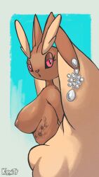 anthro big_breasts breast_tattoo breasts brown_nipples ear_piercing ear_ring female generation_4_pokemon hi_res kipnitt lopunny nintendo nipples nude nude_anthro piercing pokemon pokemon_(species) ring_piercing solo tattoo