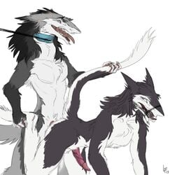 2019 anal anal_sex anthro ball_gag balls bodily_fluids bondage bound collar cum duo erection fur gag gagged genital_fluids hi_res leash lynxwolf2 male male/male malesub mammal multiple_boys multiple_subs nude penetration penis sergal sex sketch yaoi