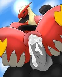 1boy 1girls 2019 anthro anthrofied ass avian big_breasts bird blaziken bodily_fluids breasts close-up cum cum_in_pussy cum_inside digital_media_(artwork) duo female female_focus galliform gallus_(genus) genital_fluids hair hi_res male nintendo original_character penis phasianid pokemon pokemon_(species) pokemon_rse pussy reptilligator scalie sex solo_focus spread_legs spreading video_games xaust