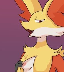 absurd_res anthro blarkel breasts canid canine delphox female fox fur generation_6_pokemon hair hi_res interspecies mammal nintendo pokemon pokemon_(species) pokephilia red_hair solo yellow_body yellow_fur