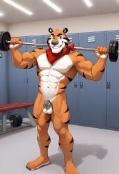 1boy ai_generated chastity_cage gay locker_room male_only tony_the_tiger