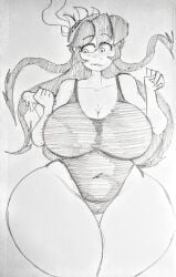 1girls bbw belly big_breasts blush chubby female filia_(skullgirls) skullgirls swimsuit thick_thighs thighs usamari_atari