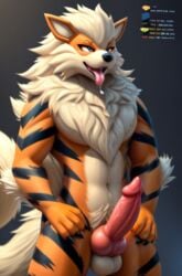 ai_generated canine_penis erection growlithe humanoid male_only penis pokemon pokemon_(species) tongue_out uncensored