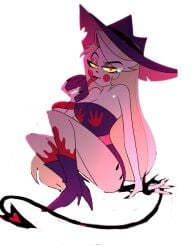 1girls bethany_ghostfucker charlie_morningstar_(hazbin_hotel) cosplay costume demon demon_girl halloween hazbin_hotel posing smile