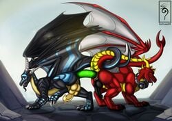 2019 absurd_res ash_darkfire balls digital_media_(artwork) dragon duo erection feral hi_res horn katruna94 male male_only open_mouth penis scalie sex smile tongue wings