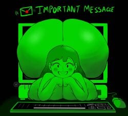 big_ass big_breasts computer_monitor green_skin melissa_(cattrigger) melissa_(game) smile xt_ecchi