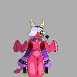 1girls brawl_stars colette_(brawl_stars) female female_only horn horns nipple_piercing nipples piercing pink_body pixel_art pumpkinz6 solo tail trixie_colette_(brawl_stars) white_hair wings yellow_eyes