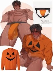 abs balls bara biceps big_balls big_penis bulge d1rtyj0rin erection halloween holidays jockstrap male male_nipples male_only manly muscular_male nipples nude pecs penis penis_outline underwear