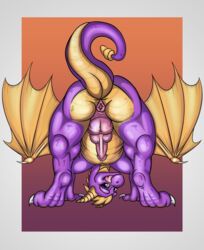 2019 absurd_res ass balls digital_media_(artwork) dragon feral hi_res katruna94 male male_only penis simple_background smile solo spyro spyro_the_dragon tongue video_games wings