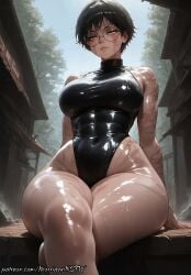 1girls abs ai_assisted ai_generated athletic_female big_ass big_breasts big_butt black_clothing calm confident_female dark_hair dominant_female emotionless eyeshadow fat_ass fat_butt femdom fit_female from_below glasses glowing_eyes goth_girl gothic hd highres huge_breasts huge_thighs indifferent jujutsu_kaisen kuudere latex legs_crossed looking_down_at_viewer low-angle_view messy_hair morrigannsfw muscular_female muscular_thighs perfect_legs plump_lips scars shadowed_eyes short_hair six_pack strong_woman sweat sweaty_body thick_thighs tomboy toned_female unfazed wet_body zenin_maki