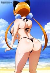 ai_generated ai_guan_yu alisa_southerncross back_view backboob bare_legs beach big_ass big_breasts big_butt bikini bikini_top cat_ears fat_ass huge_breasts huge_thighs keroro_gunsou light-skinned_female light_skin massive_breasts orange_hair solo_female squatting sweat sweatdrop thick_body thick_female thick_thighs thighs twintails voluptuous