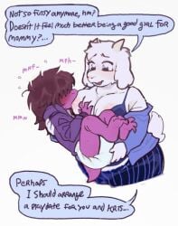 2girls abdl anthro big_breasts breastfeeding caprine deltarune diaper diaperfur furry hair_over_eyes moaning mommy scalie susie_(deltarune) toriel undertale_(series) whimpering wholesome