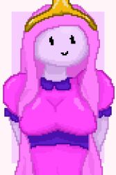 adventure_time big_breasts black_eyes bubblegum bubblegum_girl dress long_hair long_hair_female pink_dress pink_hair pink_hair_female pink_skin pink_skinned_female pixel_art princess princess_bubblegum royalty shyn337gf smile