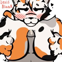 big_breasts blush boobjob breast_press breasts breasts_out calico_cat cat_ears cat_tail feline female female_focus fluffy furry furry_cat looking_at_camera oc paws