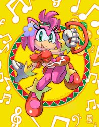 amy_rose anthro breasts clothed clothing coolblue eulipotyphlan female hedgehog looking_at_viewer mammal musical_note nipple_outline no_underwear open_mouth pussy samba_de_amigo solo sonic_(series)