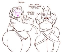 2girls big_breasts breasts dewwydartz female furry highwire_(fortnite) huge_breasts pack_leader_highwire raven_team_leader tagme thick_thighs wide_hips