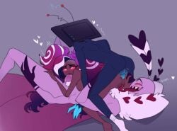 69 anal dark-skinned_female hazbin_hotel oral purple_skin the_vees_(hazbin_hotel) trio tv_head valentino_(hazbin_hotel) velvette_(hazbin_hotel) vox_(hazbin_hotel)