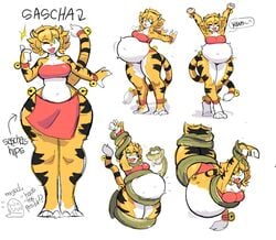 anthro big_belly bloated_belly dr-worm furry huge_belly kaa lewdlemage reptile sascha_(hypnofood) snake tiger tiger_girl