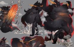 anthro balls belly big_breasts big_penis black_body black_fur black_hair bodily_fluids breasts canid canid_demon canine cum cum_in_vagina cum_inside demon duo female fur genital_fluids genitals grey_background hair hellhound hellhound_(mge) hi_res huge_breasts huge_cock hyper hyper_genitalia hyper_penis larger_female long_hair male male/female mammal monotone_body monotone_fur monster_girl_(genre) monster_girl_encyclopedia mythological_canine mythological_creature mythology navel overweight overweight_female penetration penile penile_penetration penis penis_in_vagina sex simple_background size_difference smaller_male standing standing_sex steam utterangle vaginal_penetration vaginal_penetration vein veiny_penis weight_gain