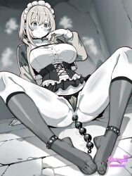 ai_assisted ai_generated anal anal_beads anal_object_insertion bangs blush breasts breath female flirtzy.ai frills heavy_breathing kneehighs large_breasts looking_at_viewer maid maid_headdress object_insertion piercing sex_toy short_hair smile solo spread_legs underbust white_legwear