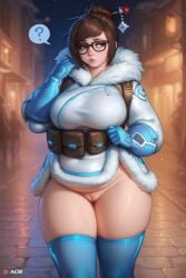 1girls accidental_exposure accidental_nudity acw ai_generated asian asian_female bottomless brown_hair chinese_female chubby chubby_female curvy exposed_pussy female female_only fur_trim glasses gloves hair_bun hair_ornament jacket light-skinned_female light_skin mei_(overwatch) mei_ling_zhou no_panties no_pants outdoor_nudity outdoors overwatch overwatch_2 plump pussy short_hair sidelocks solo solo_female thick_thighs thighhighs voluptuous wide_hips winter_clothes