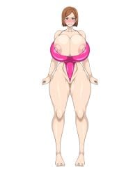 1female 1girls angry angry_expression annoyed annoyed_expression bare_legs bare_shoulders barefoot big_tits bikini blush breasts brown_eyes brown_hair bursting_breasts busty female female_only front_view huge_breasts huge_tits jujutsu_kaisen kugisaki_nobara looking_at_viewer massive_breasts massive_tits nipple_slip nipples open_mouth pale-skinned_female pale_skin plump sexy short_hair sihkygmojsn simple_background skimpy skimpy_clothes slender_waist slim_waist solo solo_female solo_focus standing swimsuit swimwear thick thick_thighs tits white_body white_female wide_hips