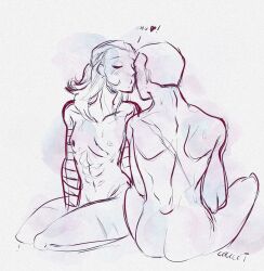 1boy 1girls abs blush breasts crimson_bullet female finn_(star_wars) half_updo heart_symbol interracial kissing male nipples nude nude_female nude_male rey_(star_wars) sketch star_wars sweat the_last_jedi watercolor_(artwork)