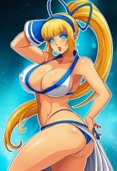 ai_generated bimbo blonde_hair blue_eyeshadow fatal_fury feminization hypnosis king_of_fighters majikina_mina_(cosplay) mascara red_lipstick rule_63 samurai_shodown snk terry_bogard