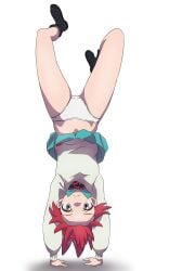 absurdres alucard2014g amate_yuzuriha black_shoes cardigan commentary_request expressionless female flashing green_eyes gundam gundam_gquuuuuux handstand highres looking_at_viewer panties red_hair school_uniform shoes short_hair solo underwear upside-down upskirt white_panties
