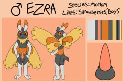 1boy 2019 absurd_res anthro anthrofied arthropod ass chest_tuft erection ezra_(otterjunk) fur fur_tuft hi_res insect lepidopteran male model_sheet moth mothim nintendo original_character otterjunk penis pokémon_(species) pokemon pokemon_dppt simple_background solo stated_homosexuality testicles text tuft video_games wings