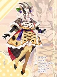 1girls 2025 5_fingers anthro bovid breasts caprine claws clothed clothed_anthro clothed_female clothing cloven_hooves digital_media_(artwork) dress female female_only finger_claws fingers front_view goat hi_res hooves horizontal_pupils horns japanese_text kame_3 legwear looking_at_viewer mammal orange_eyes original original_character smile smiling smiling_at_viewer solo standing tail text yellow_sclera