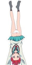 amate_yuzuriha black_socks bow bow_panties cardigan commentary_request expressionless female flashing green_eyes gundam gundam_gquuuuuux handstand looking_at_viewer necktie panties red_ribbon ribbon sanshirou_(yama13) school_uniform short_hair socks underwear upside-down upskirt white_panties