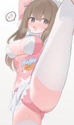 1girls arms_up ass black_eyes blush bowtie breasts brown_hair character_name cleavage corset cowboy_shot girls'_frontline girls'_frontline_2:_exilium hair_ornament hi_res hone_kawa k2_(girls'_frontline) large_breasts leg_up long_hair maid maid_headdress musical_note name_tag navel official_alternate_costume open_mouth panties puffy_sleeves sidelocks simple_background smile solo solo_female speech_bubble standing_split sticker stomach sweat thighhighs underwear white_background white_thighhighs